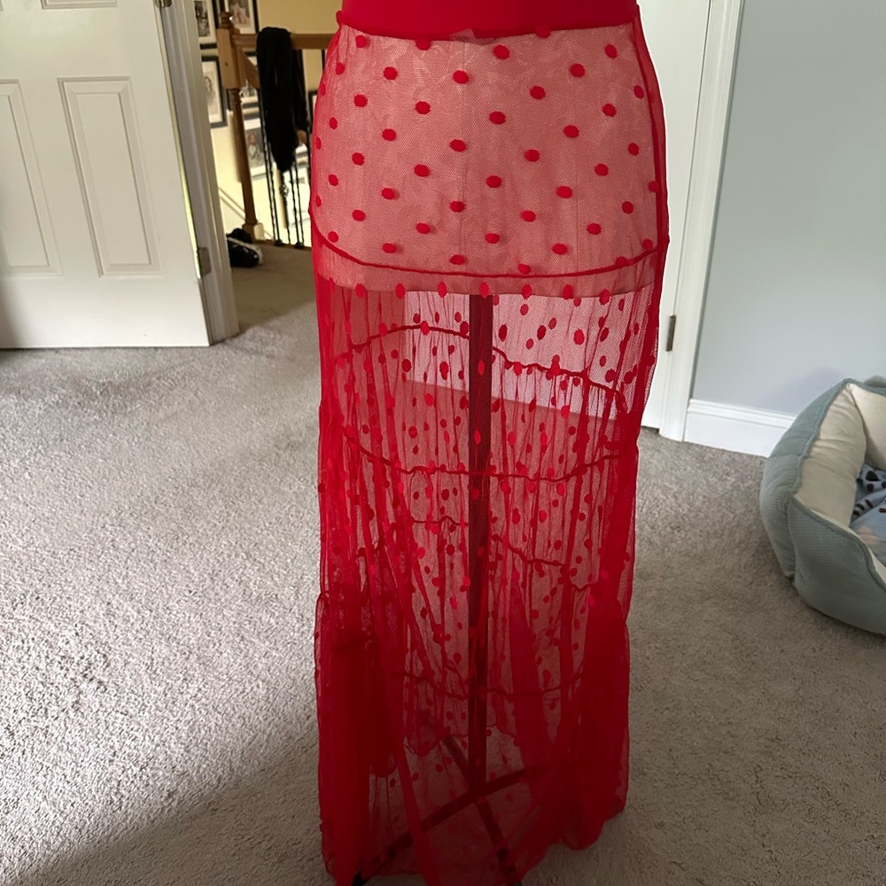 SHEIN Red Sheer Maxi Swim Coverup